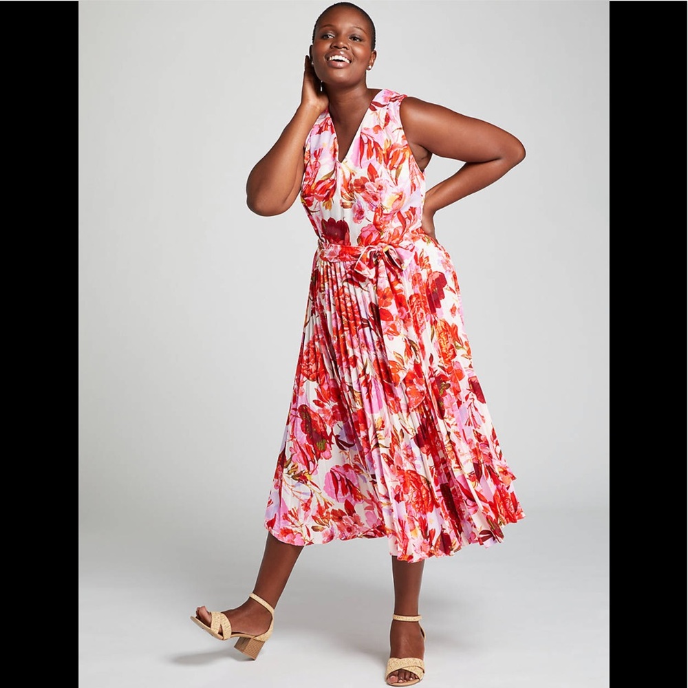 Lane Bryant Floral Pleated Fit & Flare Dress - Picture 1 of 6